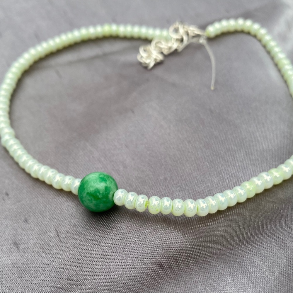 Green Pearl Charm Chocker Necklace